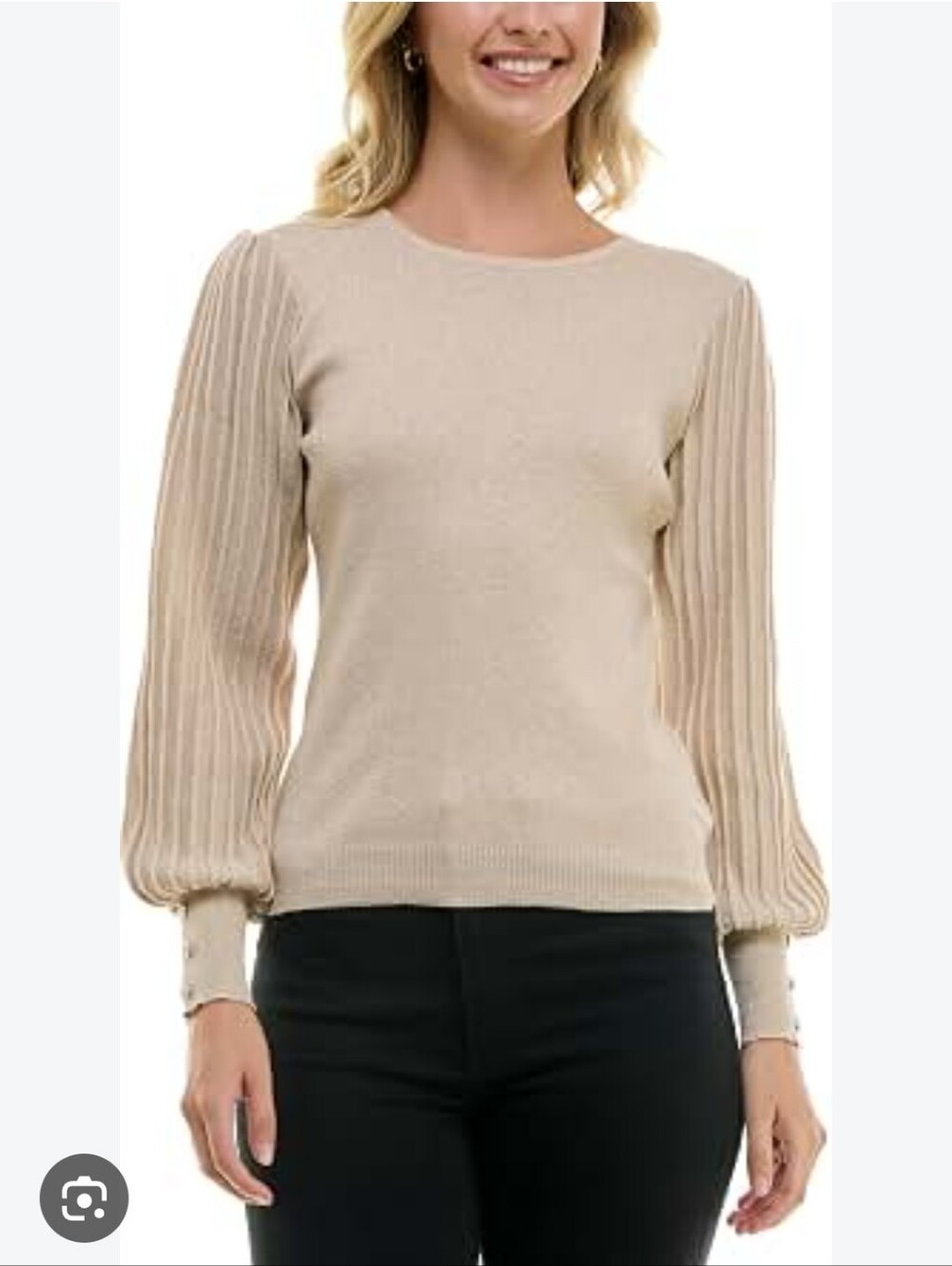 Nanette Lepore Shimmer Taupe Sweater w/ Pleated Sleeves Size M